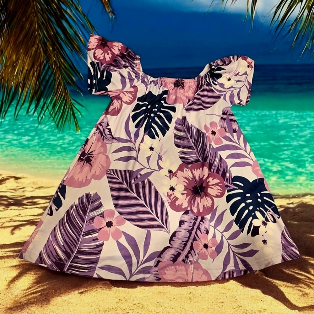 Ohana Tree Tropical Purple Floral Kids Dress